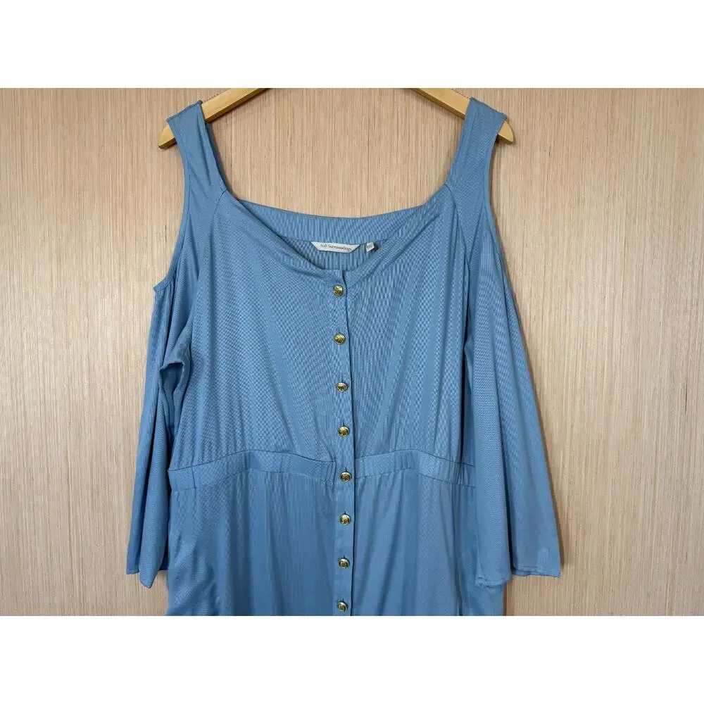 NWOT Soft Surroundings Tencel High Low Maxi Dress Size XL Button Front Pockets - Picture 3 of 12